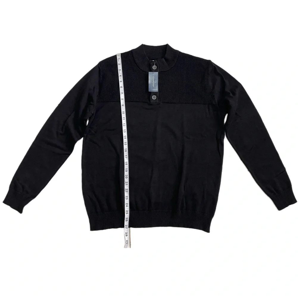 Club Room Mens Button Mock Neck Sweater Size L Deep Black - Picture 3 of 10